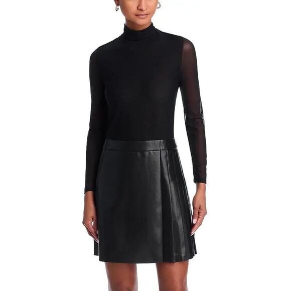 ALICE + OLIVIA  Chara Vegan Leather Pleated Mini Dress Size 6 NEW $395! - Picture 1 of 13